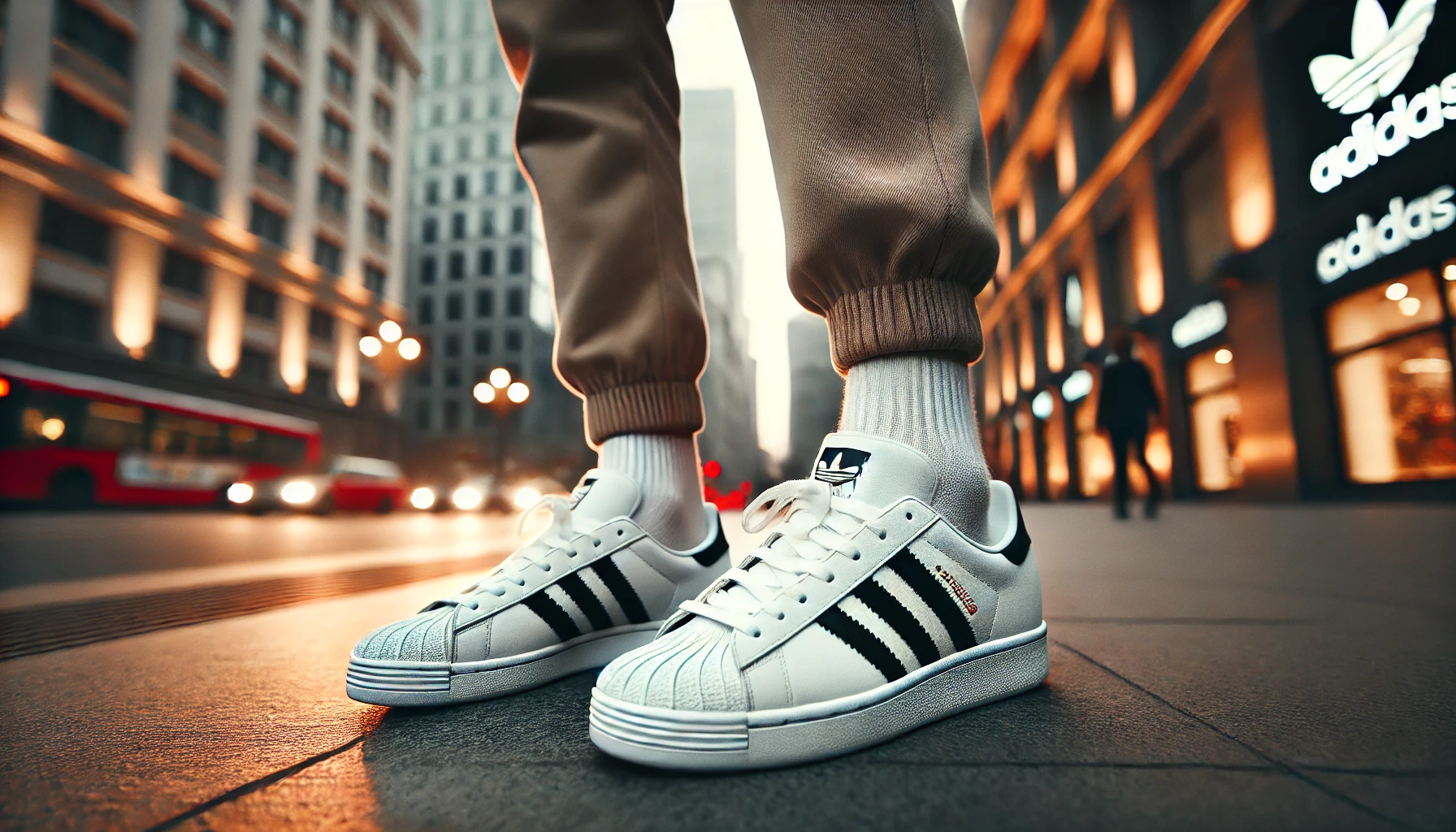 فردی با استایل خیابانی و کتونی آدیداس کامپوس 00s در حال قدم زدن در خیابان