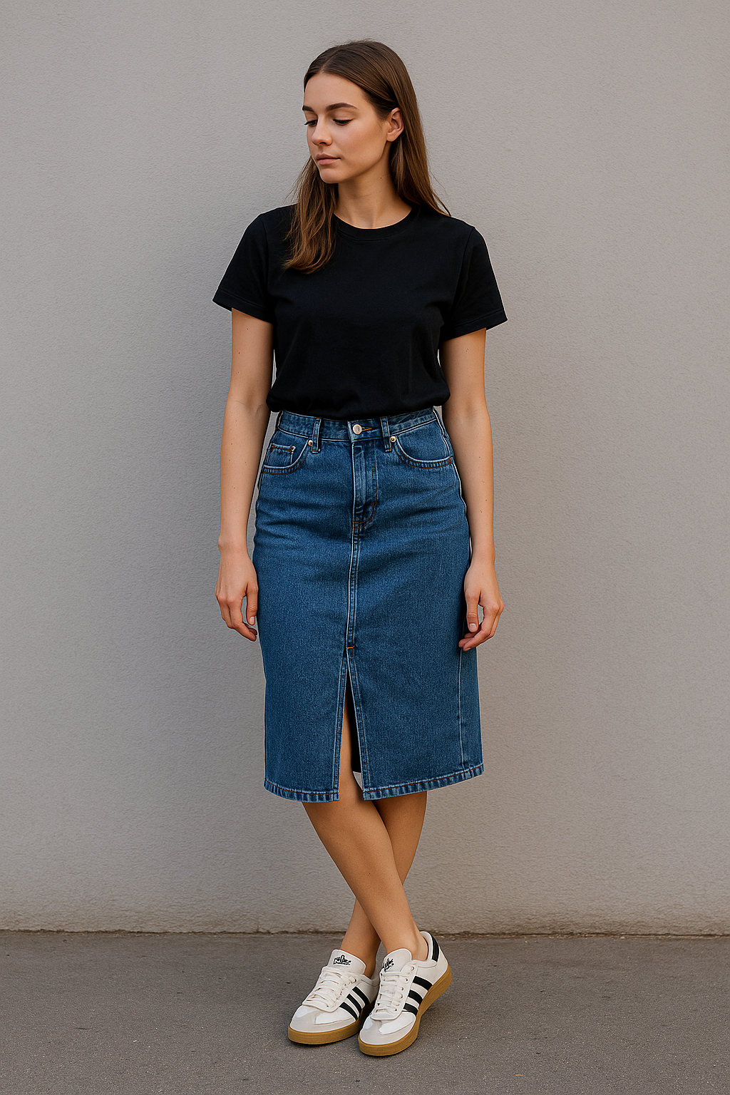 دختر جوان با استایل کژوال و کتونی آدیداس اصل